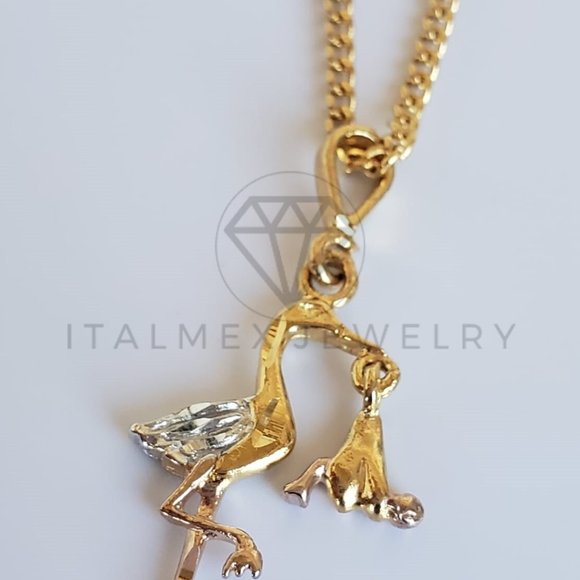 18K Gold Plated Stork with Baby & 22" Chain - Picture 4 of 8